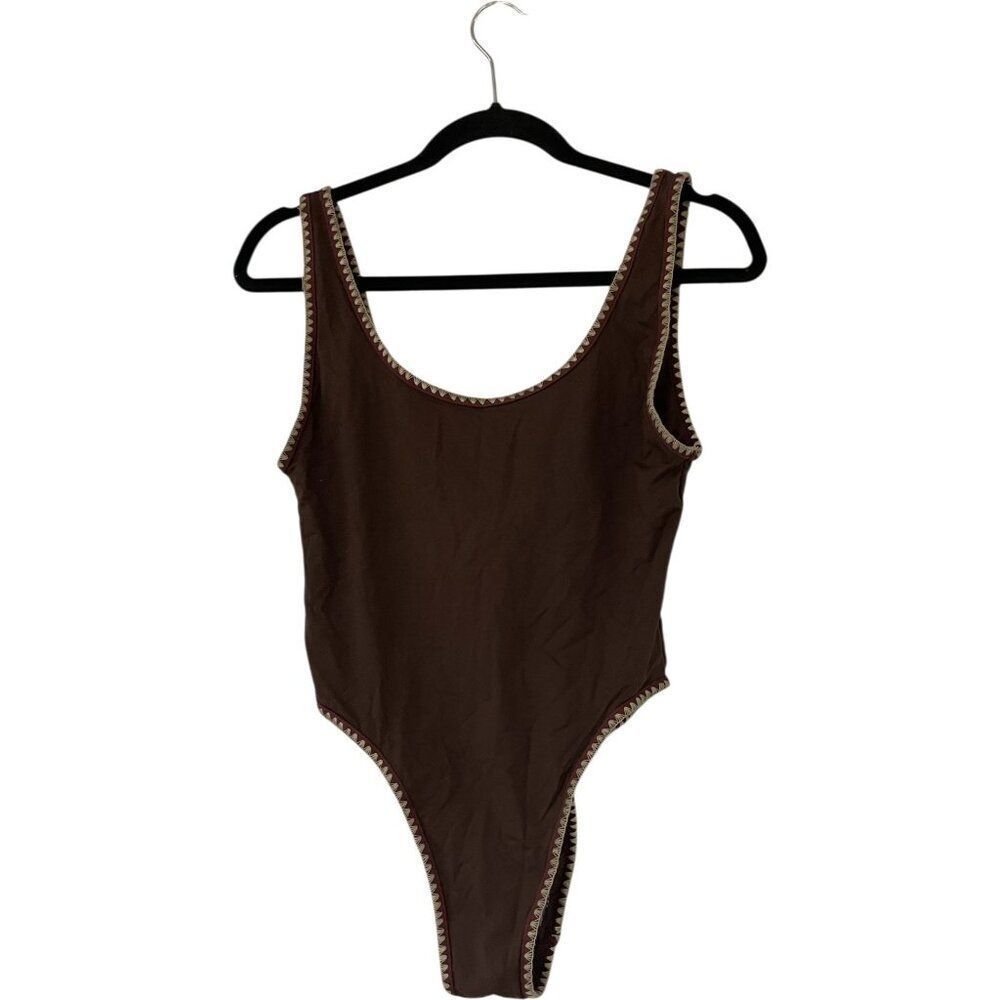 Zara Womens Swimsuit Medium M Brown One Piece Embroidered Swimwear 0167/064 NWT